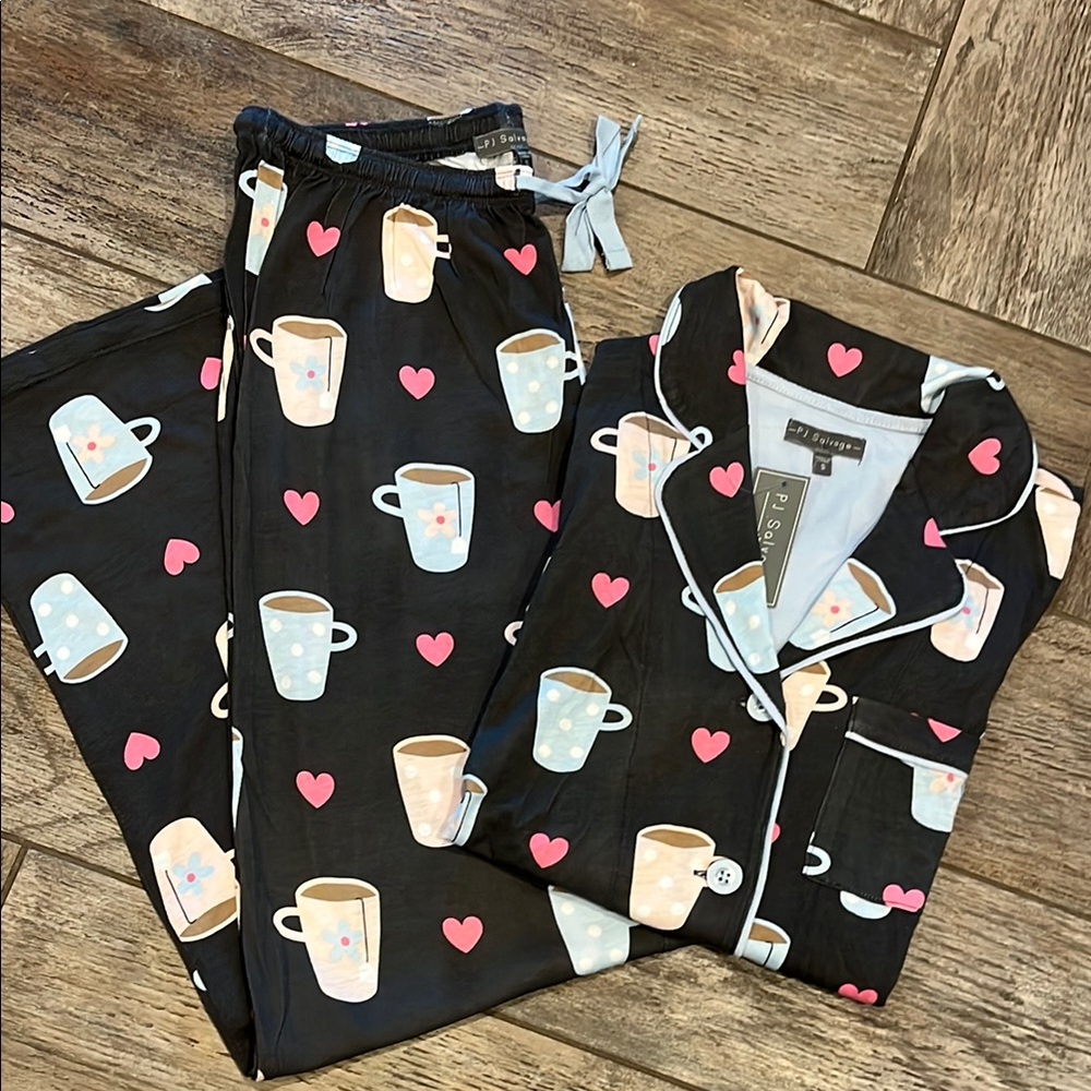 PJ Salvage Black and Pink Pajama Set with Whimsical Print